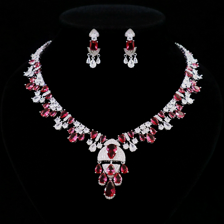 Luxurious Ruby Birthstone Necklace and Earrings Set – Elegant Jewelry Set