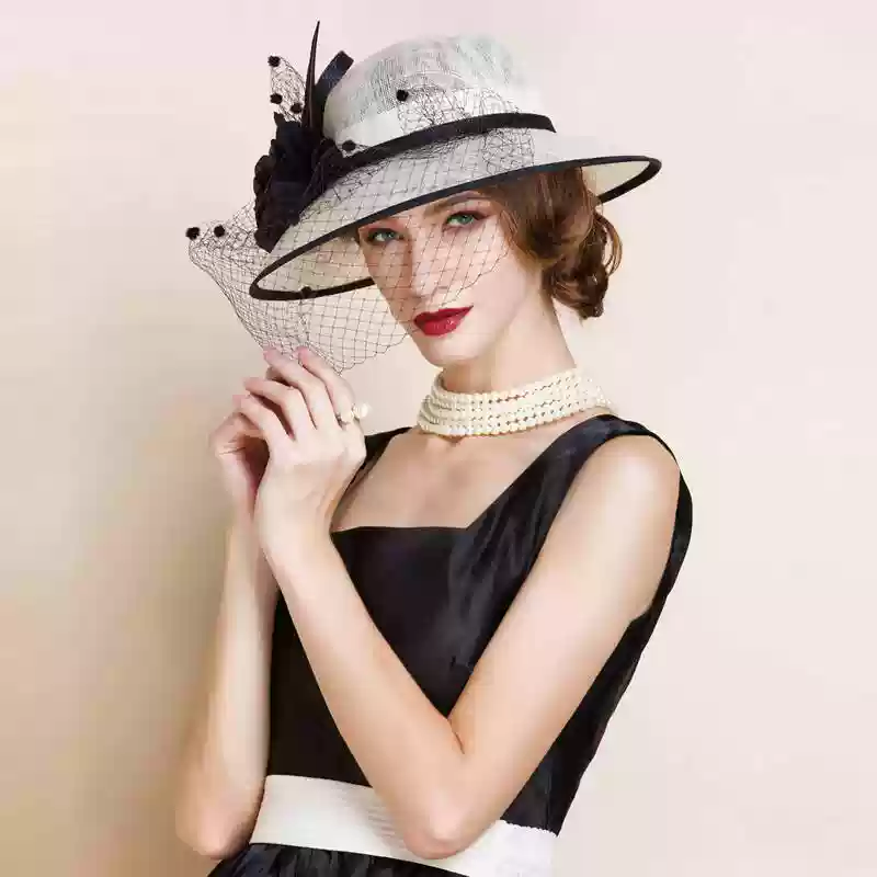 Elegant Tan and White Women\'s Hat with Embellishments Baberdicy Organza Sun Hat - Floral Embellished Wide Brim  main image 3