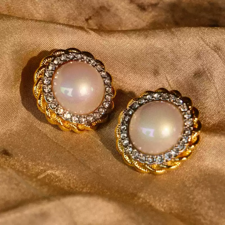 Golden Halo Waltz – Handmade Vintage Pearl Earrings – Opera