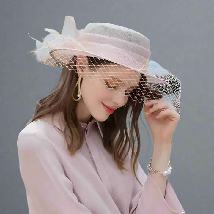 Handmade Garden Party White Fascinator - Vintage Bridal Hat with Feather and Lace Accents