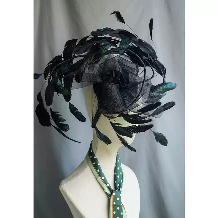 Elegant Black Fascinators and Hats - Black Hat with Feather - Women's Feather Hat