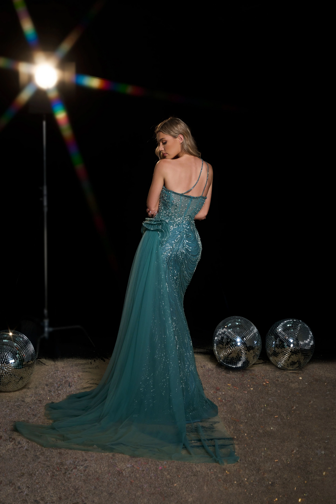 Gothic Teal Sequin Evening Gown with Flowing Train - Elegant Glitter Maxi Dress - Embellished Gown - Sparkly Sequin Dress Plus Size