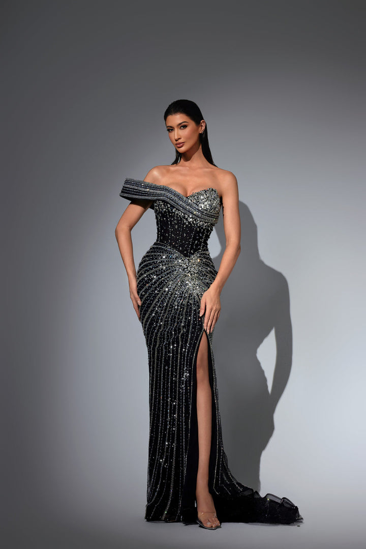 Champagne Sequin Prom Dress with Off Shoulder Sweetheart Bodice – Embellished Gown and Glitter Maxi Dress Plus Size