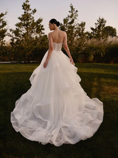 Tiered Bridal Gown  with Beaded Corset and Pearl Embroidery – Strapless Wedding Dress - Wedding Dress Corset with Pearl Beading Plus Size - Diana