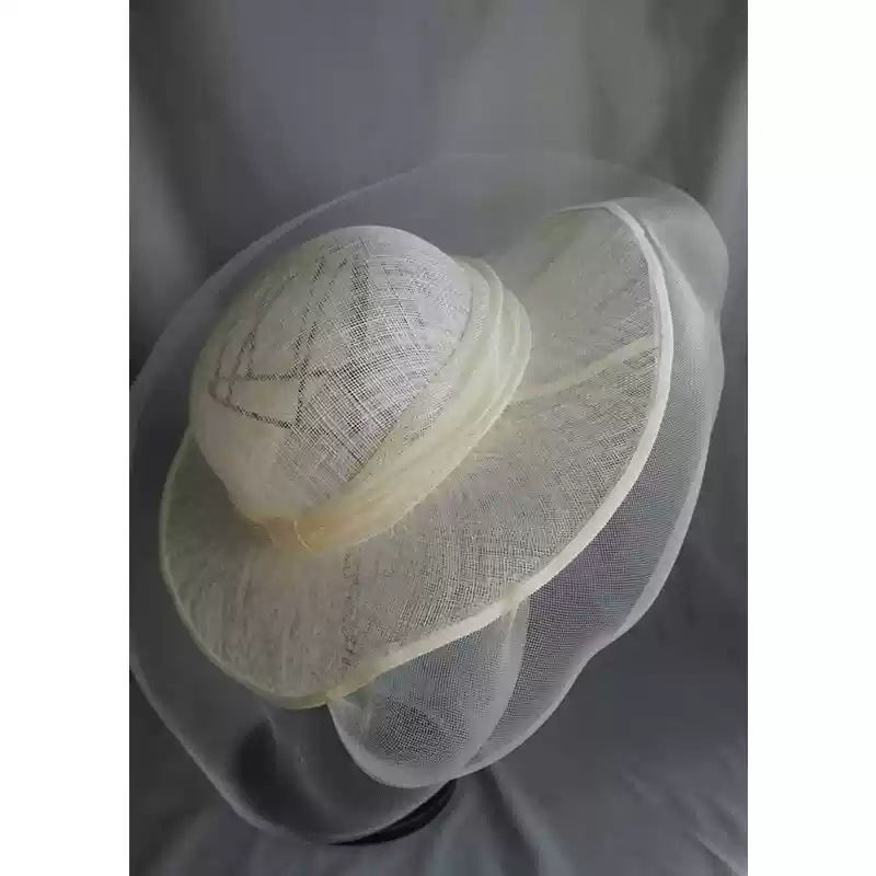 Vintage-Inspired Wide-Brimmed White Hat - Ladies Bowler Hat with Floral and Tulle
