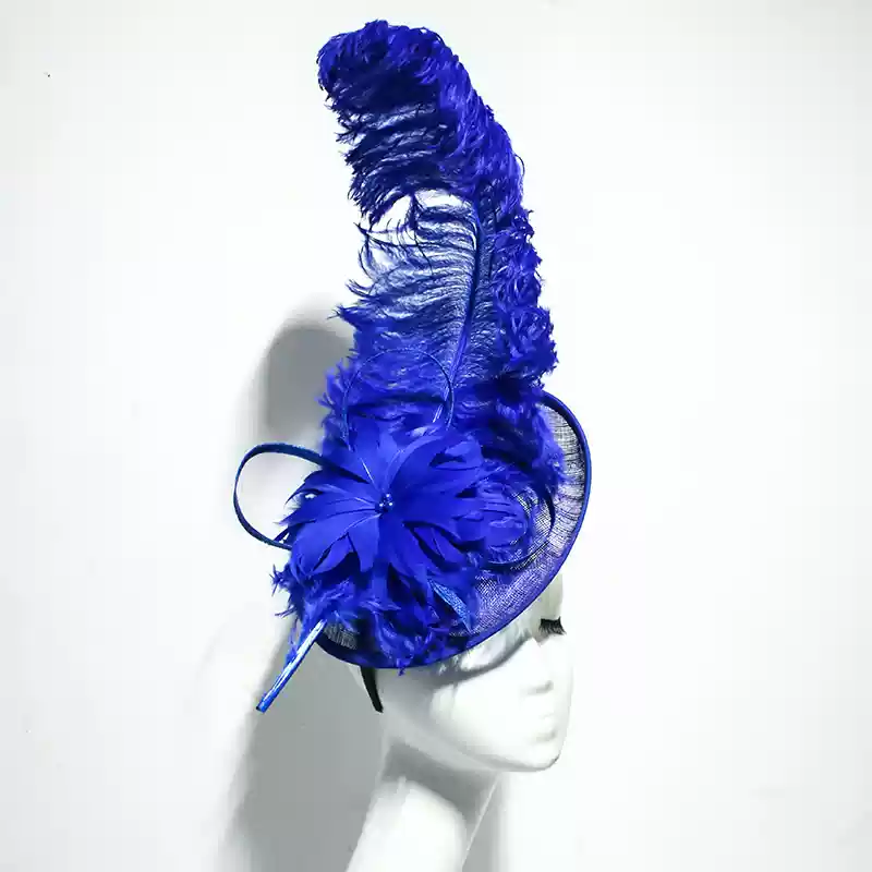 Dramatic Black Fascinator with Feather Accents - Elegant Feathered Cocktail Hat