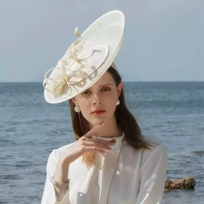 Elegant Linen Hat with Floral Accents - Black Fascinators and Hats