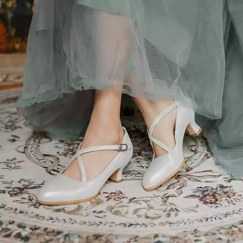 "Moonlit Waltz" – Handmade Cross-Strap Vintage Leather Mary Jane Shoes