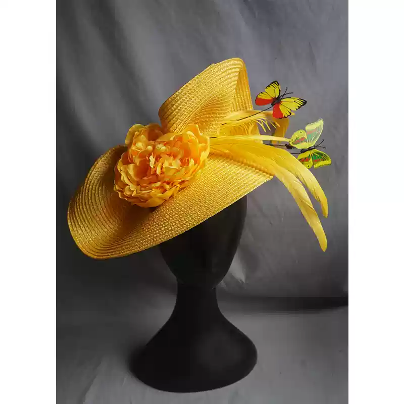 Elegant Black Fascinator Hat with Floral Embellishment - Black Hat with Feather