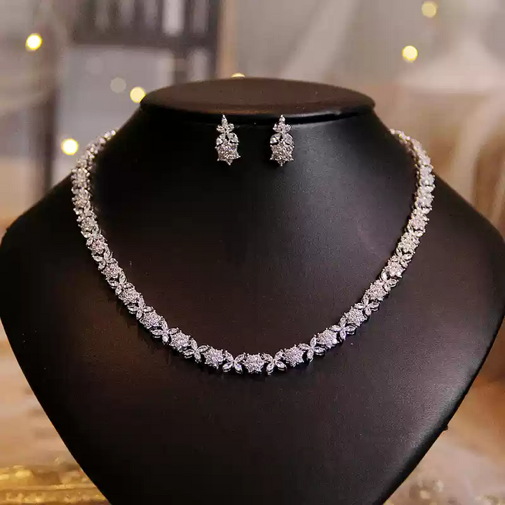 Petal Lattice – Floral Crystal Necklace & Earrings Set