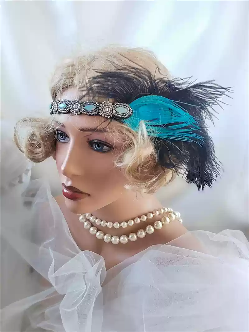 Vintage-Inspired 1920s Flapper Headband with Feather and Jewel Accents