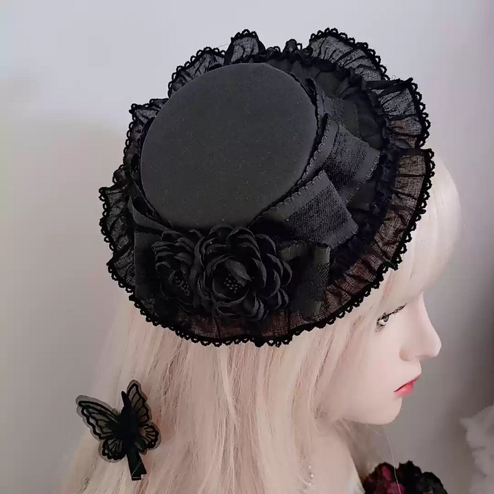 Victorian Lavender Purple Hat - Purple Lolita Hat with Floral Lace Detailing