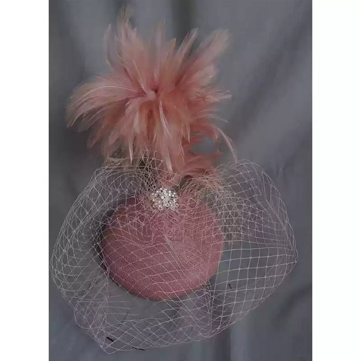 Vintage-Inspired Pink Feather Fascinator - Cocktail Hat with Veil
