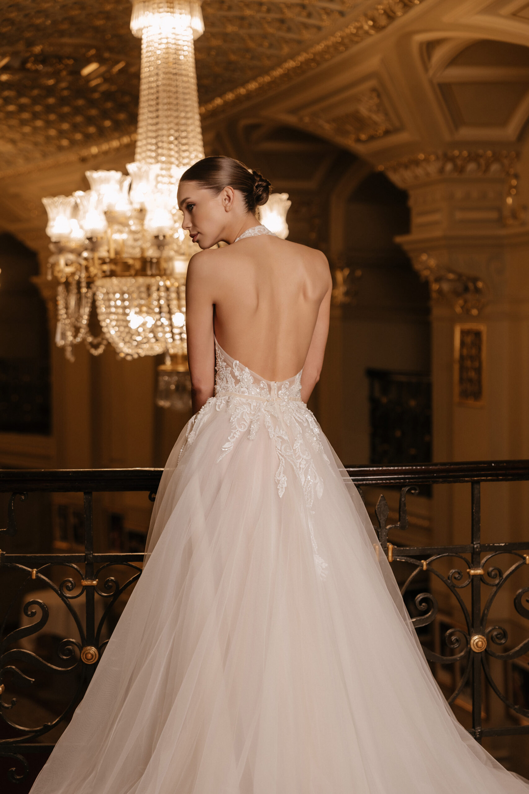 Ivory Floral Wedding Dress with Tulle and Deep Neckline – A-Line Wedding Dress with Sleeveless Plus Size – CECILIA