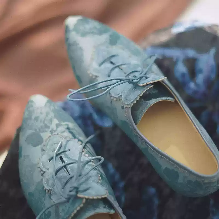 "Moonlit Sonata" – Handmade Watercolor Lace-Up Heeled Oxfords
