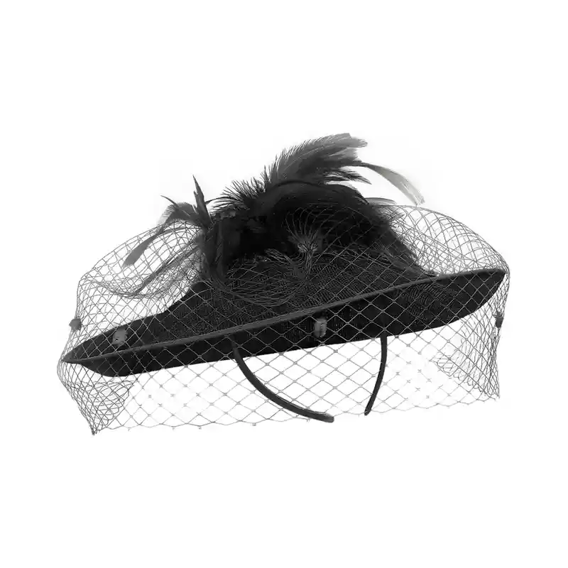 Elegant White and Black Fascinator Hat - Black and White Hat with Feather and Veil