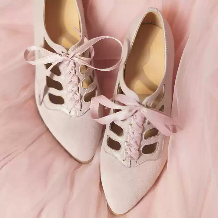 "Blush Sonata" – Handmade Lace-Up Mary Jane Wedding Heels