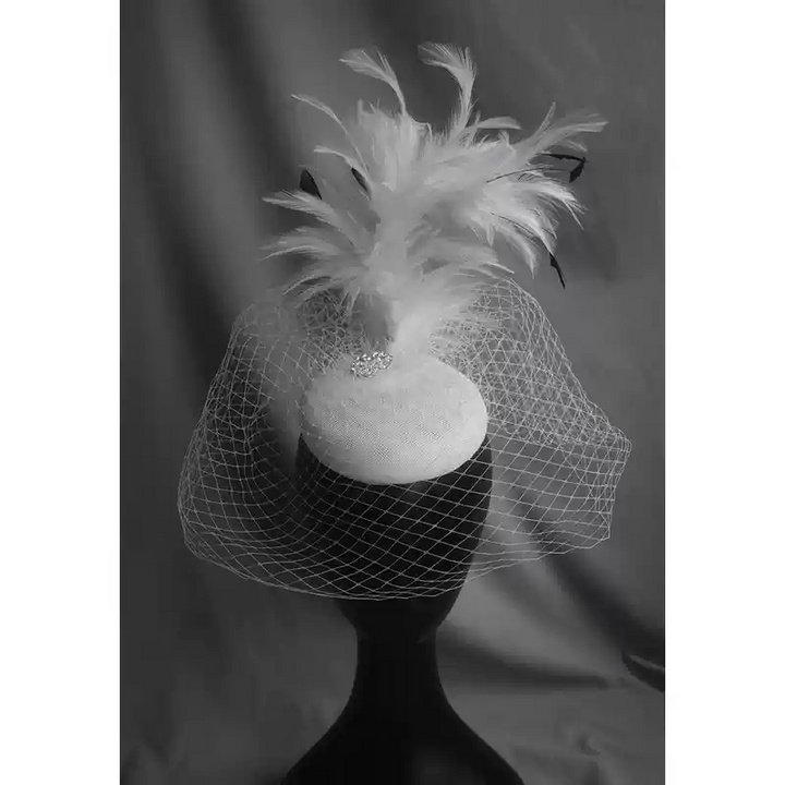 Vintage-Inspired Pink Feather Fascinator - Cocktail Hat with Veil