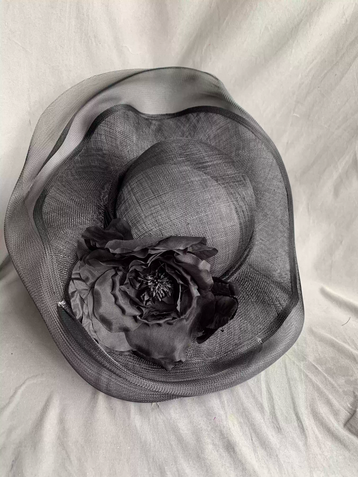 Vintage-Inspired Wide-Brimmed White Hat - Ladies Bowler Hat with Floral and Tulle