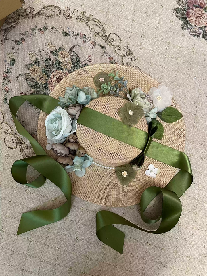 Vintage-Inspired Regency Era Bonnet with Satin Ribbons and Floral Accents