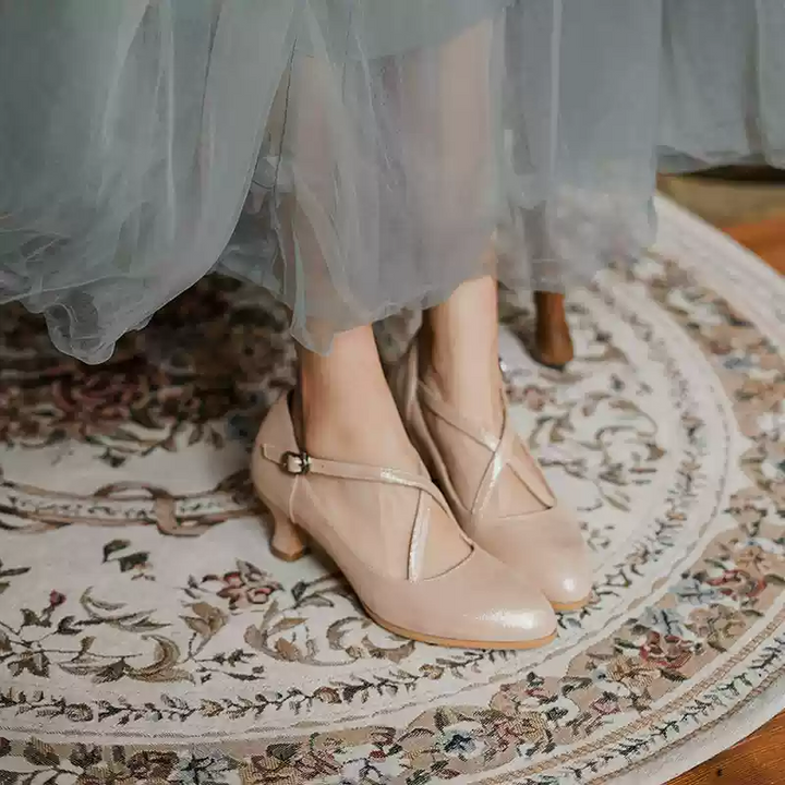 "Moonlit Waltz" – Handmade Cross-Strap Vintage Leather Mary Jane Shoes