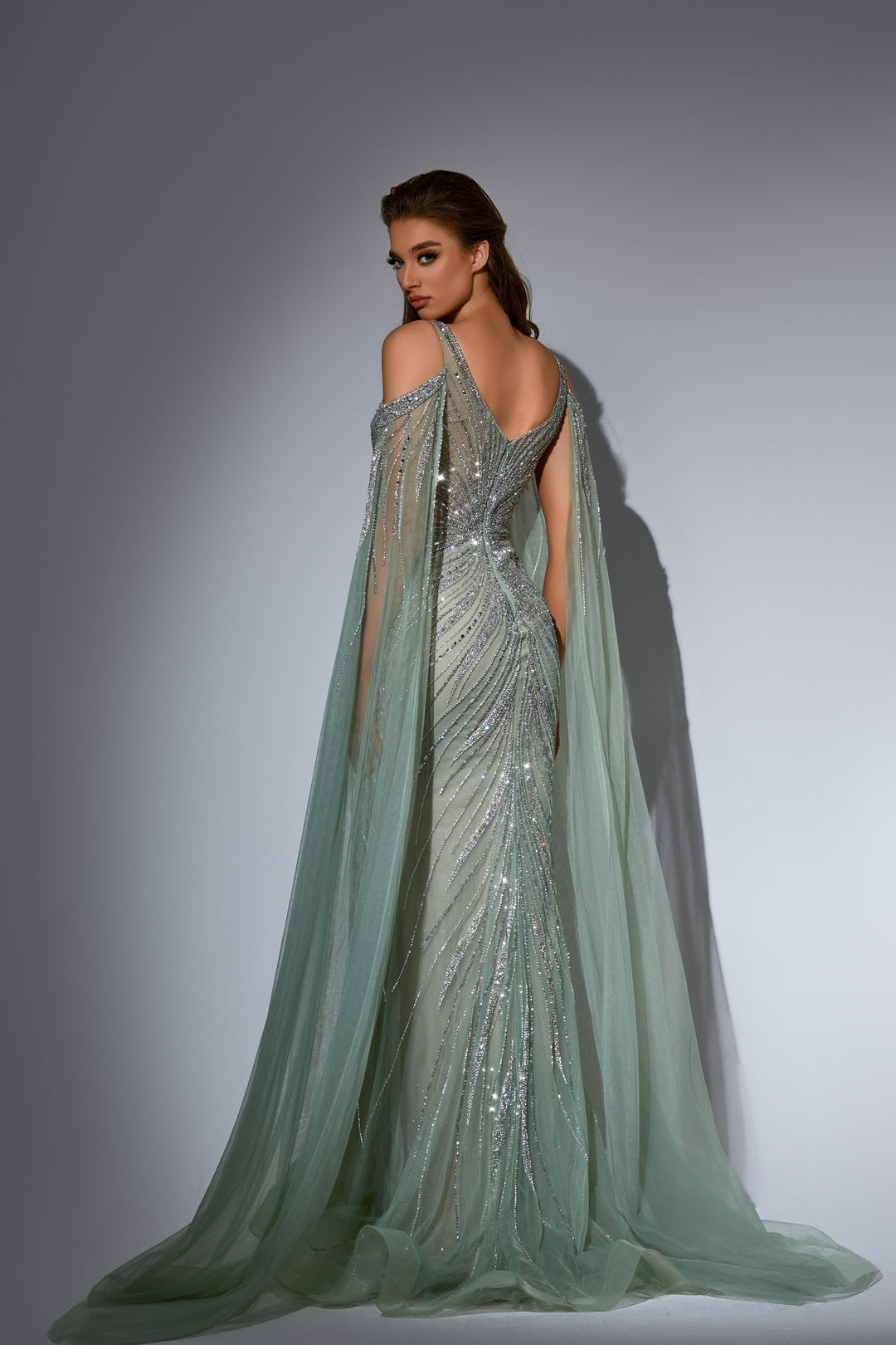White Embellished Gown with Beaded Bodice and Cape – Glitter Maxi Dress Plus Size