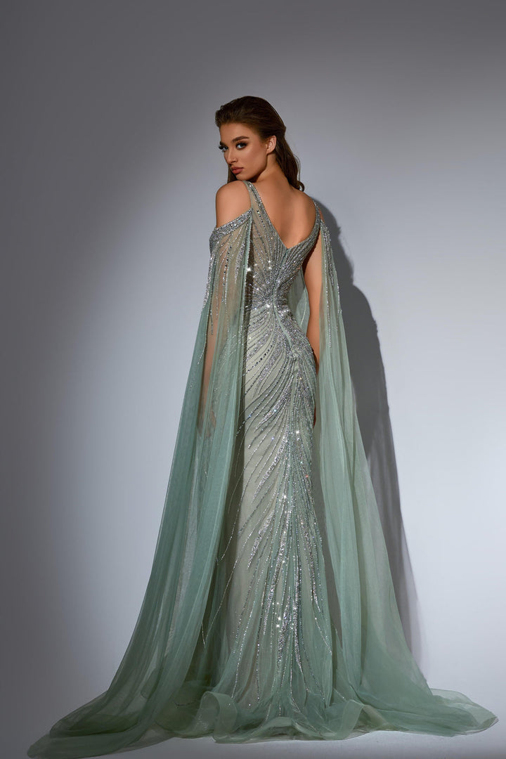 White Embellished Gown with Beaded Bodice and Cape – Glitter Maxi Dress Plus Size
