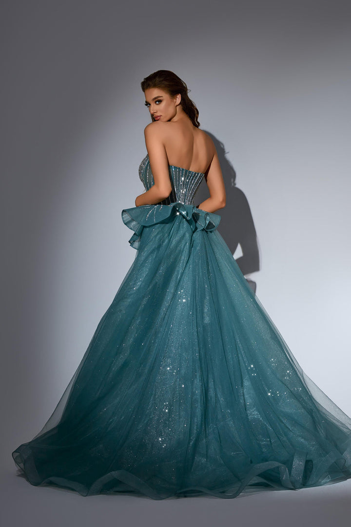 Champagne Sequin Dress with Corset Bodice – Strapless Glitter Dress with Overskirt and Tulle Plus Size