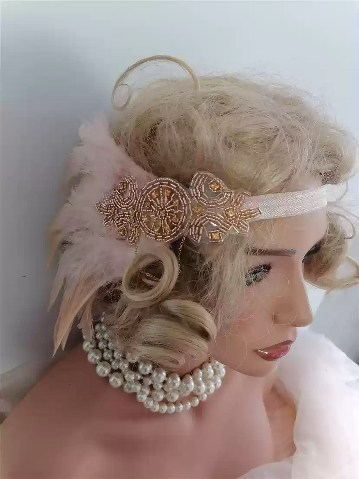 Vintage-Inspired 1920s Flapper Headband with Feather and Jewel Accents