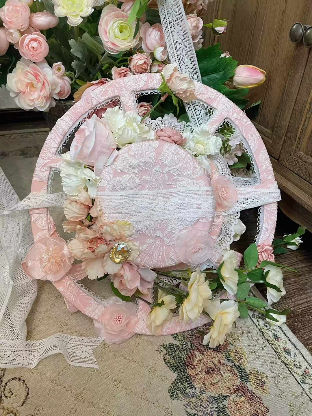Handmade Regency Era Floral Bonnet - Vintage Inspired Garden Party Hat