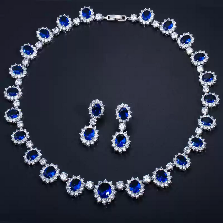 Scarlet Empress – Red Crystal Halo Necklace & Earrings Set