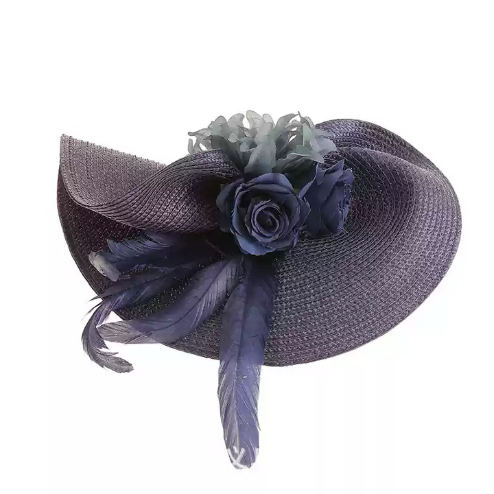 Elegant Black Fascinator Hat with Floral Embellishment - Black Hat with Feather