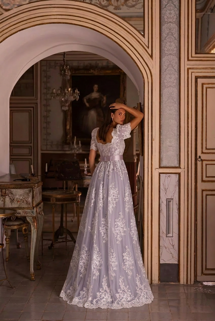 Regency Purple Dress - Bridgerton Daphne Soft Lavender Grey Satin Dress With Lace- Plus Size