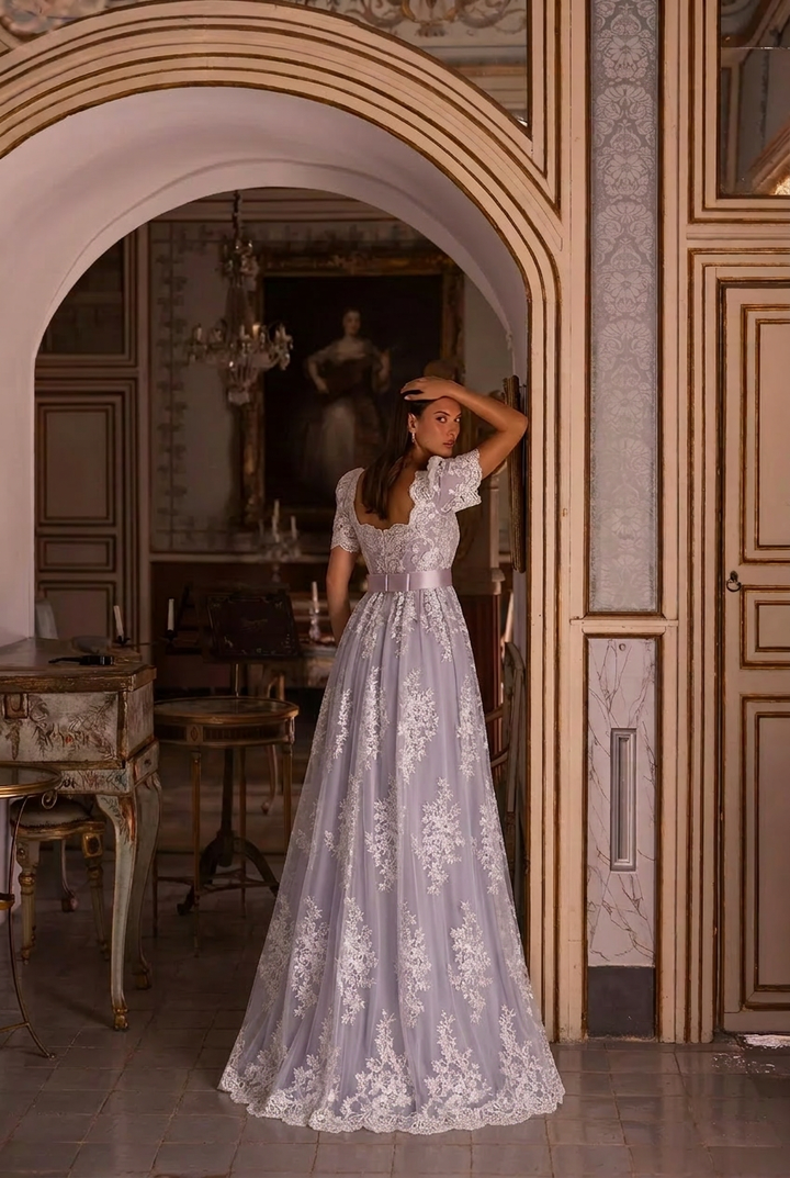 Regency Purple Dress - Bridgerton Daphne Soft Lavender Grey Satin Dress With Lace- Plus Size