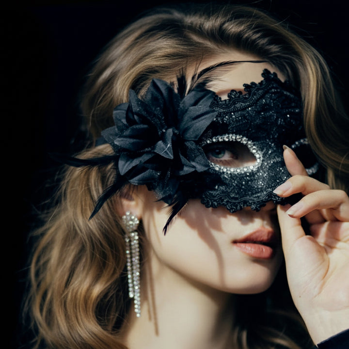 Handcrafted Gothic Black Feather Mask and Prom Mask with Lace Fringe – Elegant Mardi Gras Mask for Masquerade