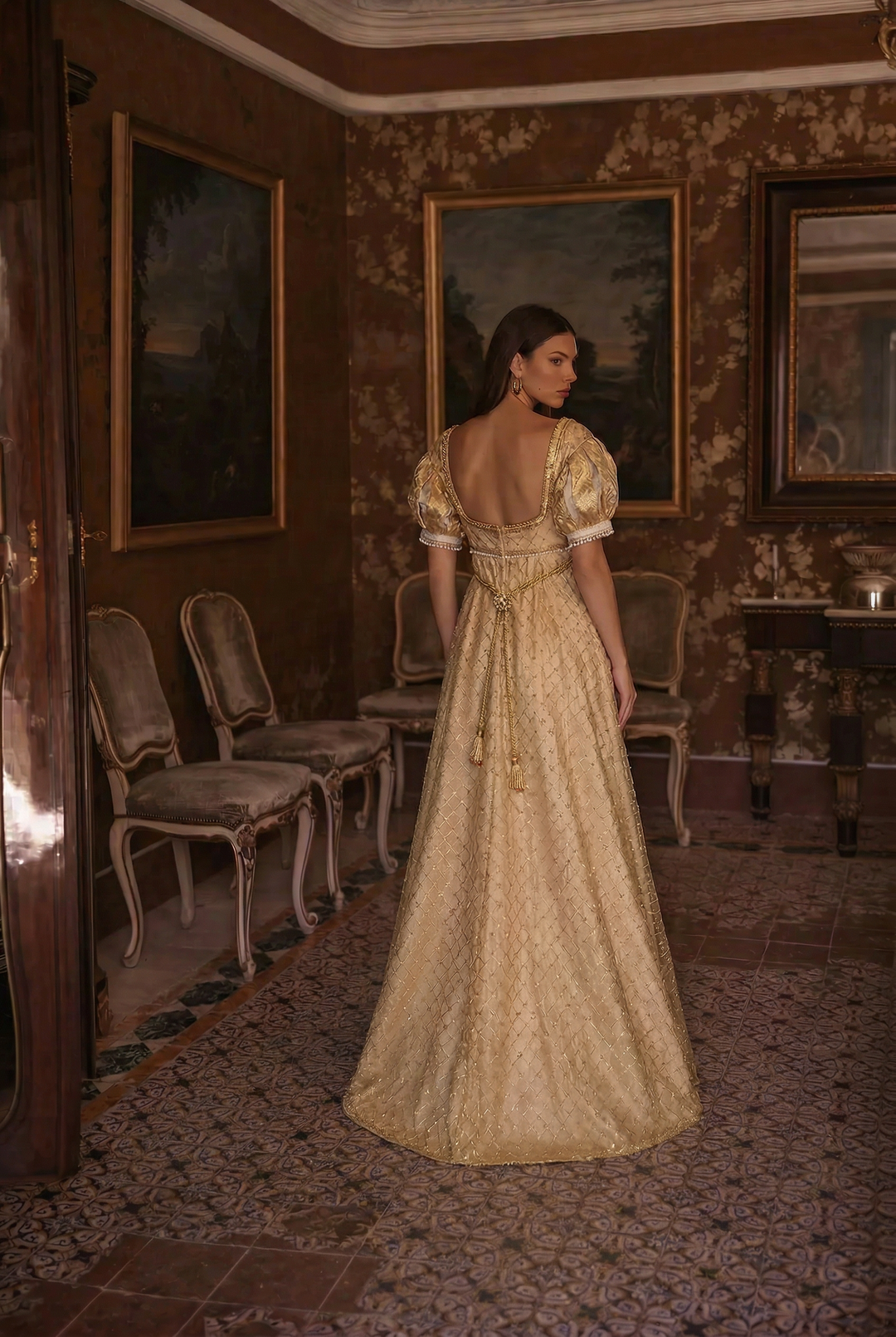 BRIDGERTON DRESS -REGENCY LUXURY GOLD BALL GOWN WITH BEADING -PLUS SIZ WonderlandByLilian BRIDGERTON DRESS -REGENCY LUXURY GOLD BALL GOWN WITH BEADING -PLUS SIZ WonderlandByLilian