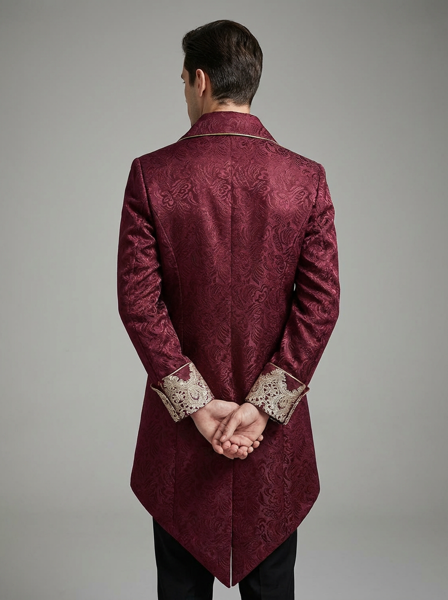 Bridgerton Inspired Tailor Made Men's Plus Size British Vintage Gothic Jacquard Tailcoat with Lace Embroidery