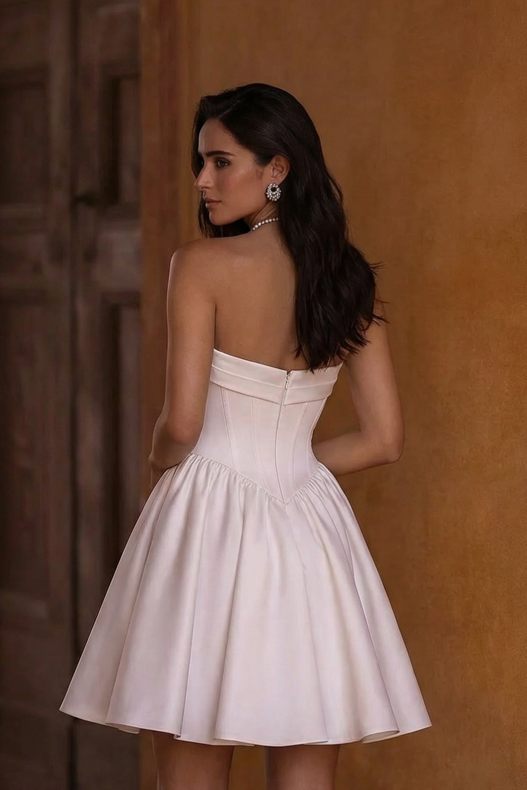 Ivory Short Bridal Wedding Dress with Corset Bodice – Strapless Wedding Dress with Pleated Skirt Plus Size