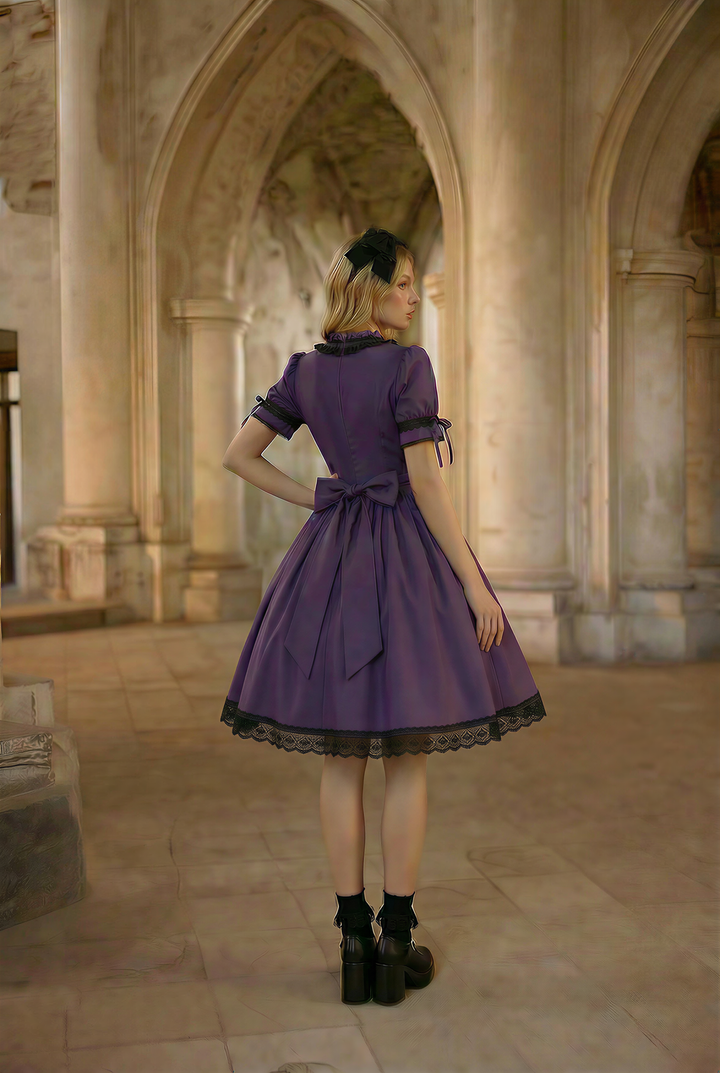 Gothic Lolita Dress – Victorian-Inspired Purple and Black Short Party Dress