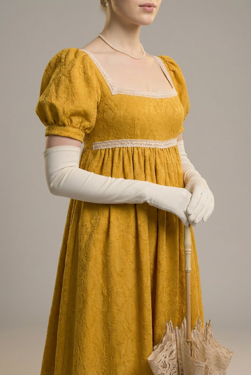 Bridgerton Regency Era Yellow Dress Plus Size - Empire Waist Ball Gown - Regency Wedding Dress - Plus Size