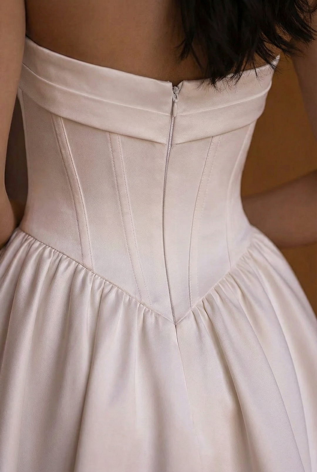Ivory Short Bridal Wedding Dress with Corset Bodice – Strapless Wedding Dress with Pleated Skirt Plus Size