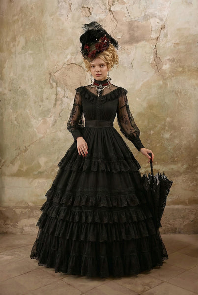 Edwardian Style Gothic Black Long Dress