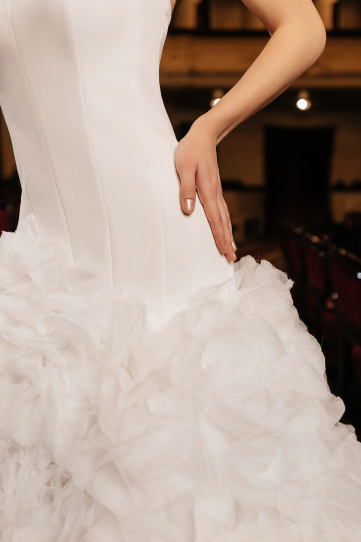 Ivory A-Line Wedding Dress with Sleeveless – Layered Tulle Ruffle Dress with Structured Corset Plus Size – MAGNOLIA
