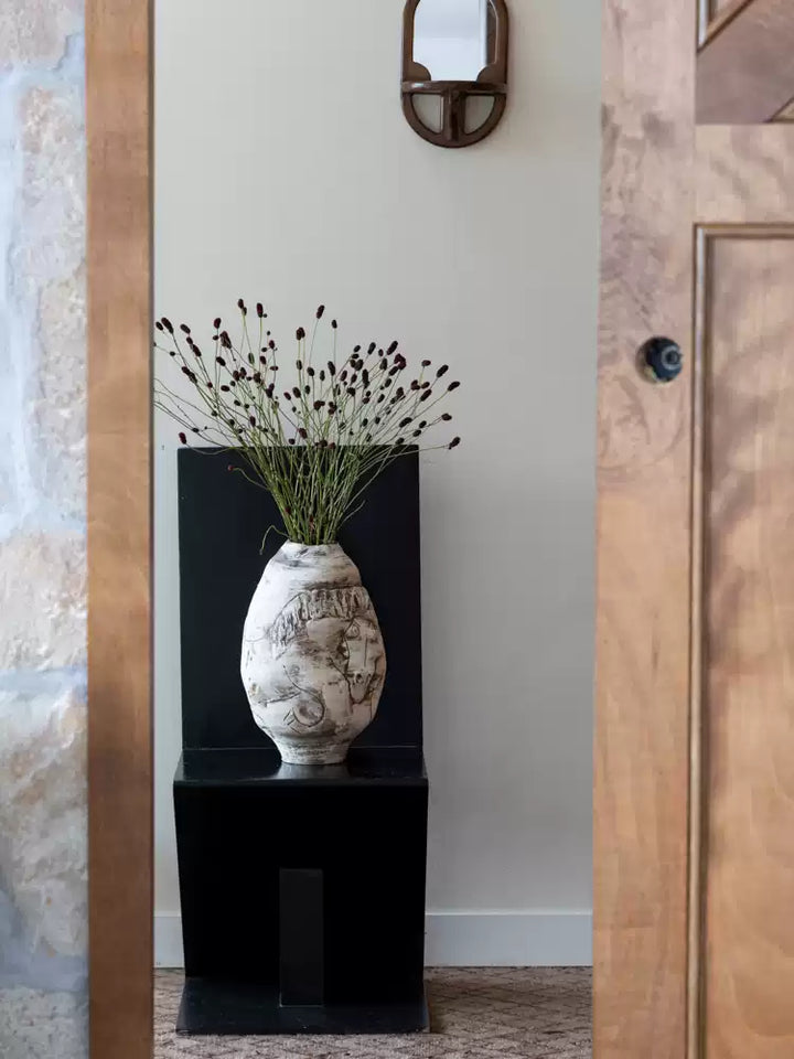 Vintage-Inspired Danish Import Handcrafted Relief Ceramic Vase in Rustic Lava White