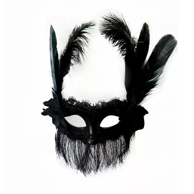 Handcrafted Gothic Black Feather Mask and Prom Mask with Lace Fringe – Elegant Mardi Gras Mask for Masquerade