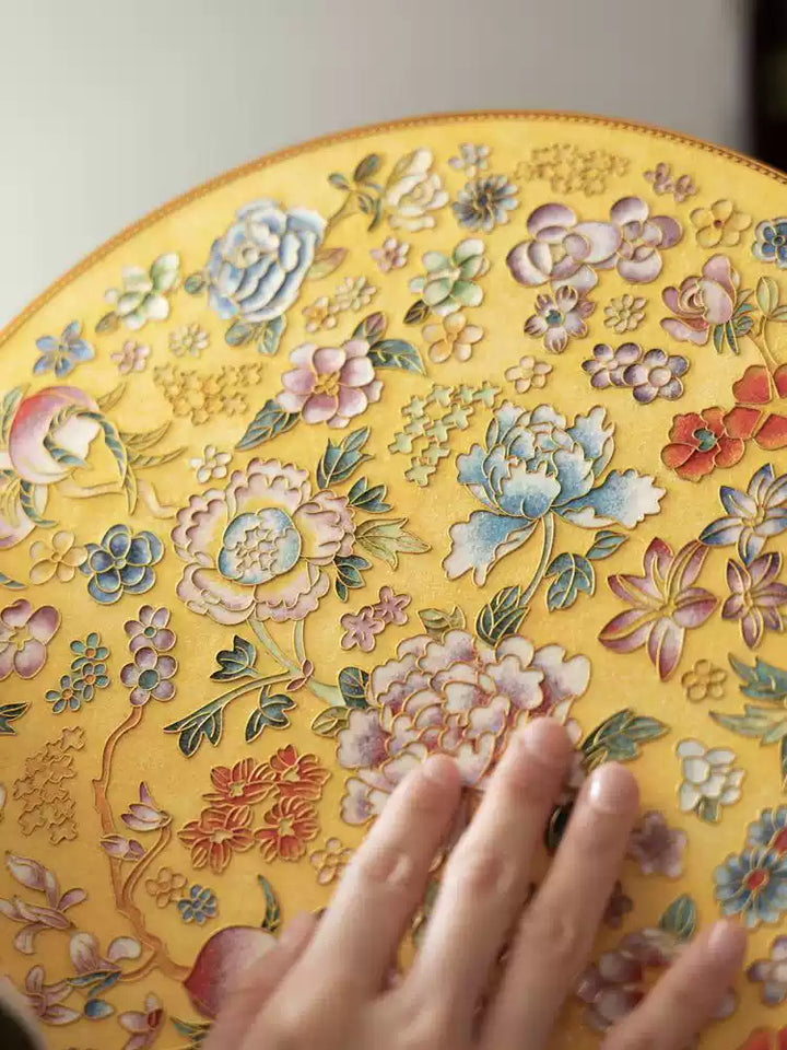 Oriental Handcrafted Cloisonné Enamel Decorative Plate with Floral Motifs and Activated Carbon Purifying Function