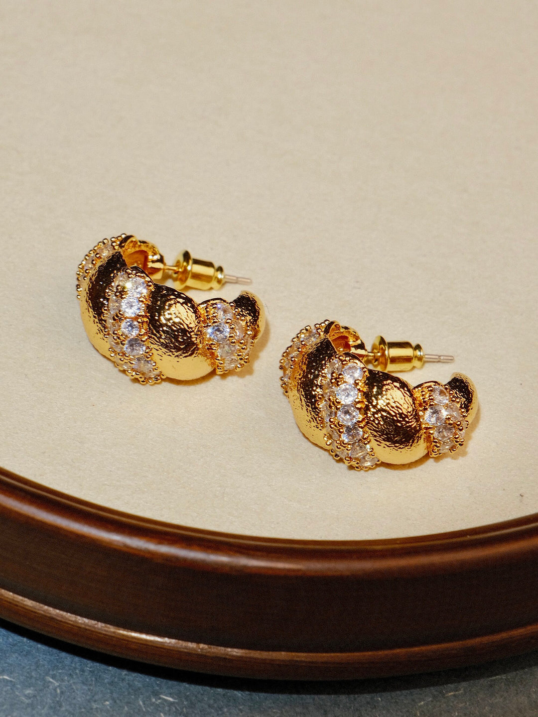 Golden Crescent – Handmade Vintage-Style Stud Earrings – Parisian Croissant
