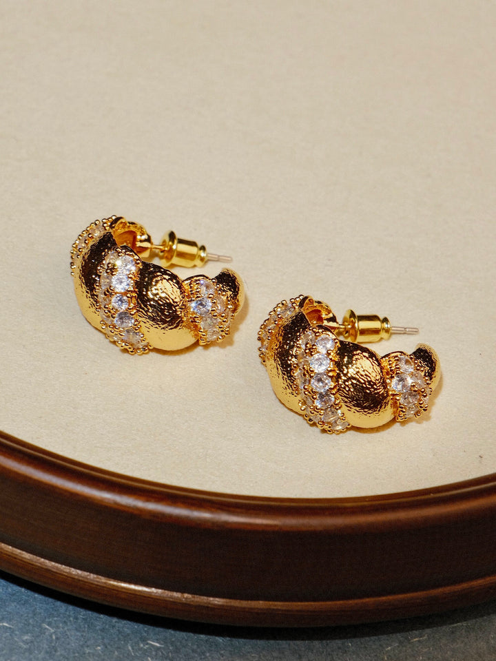 Golden Crescent – Handmade Vintage-Style Stud Earrings – Parisian Croissant