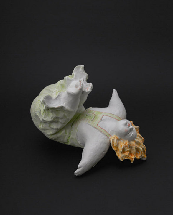 Art Deco Handmade Danish Girl Ceramic Figurine with Yellow Hair and Green Dress