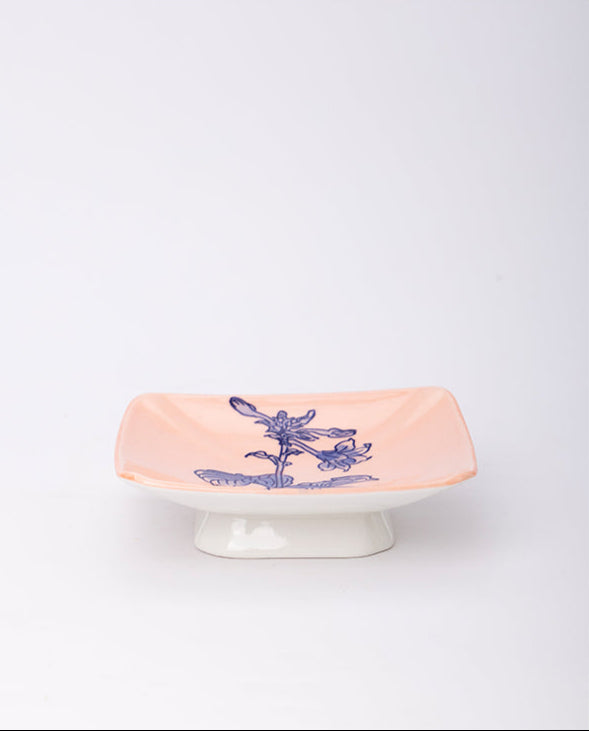 Handmade Italian Vintage Rose Pink Porcelain Floral Shallow Bowl Plate